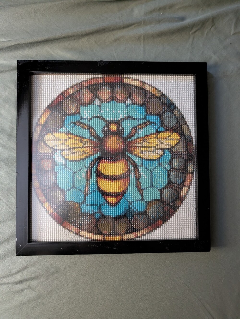 Framed Blue and Yellow Bee Mosaic Wall Art